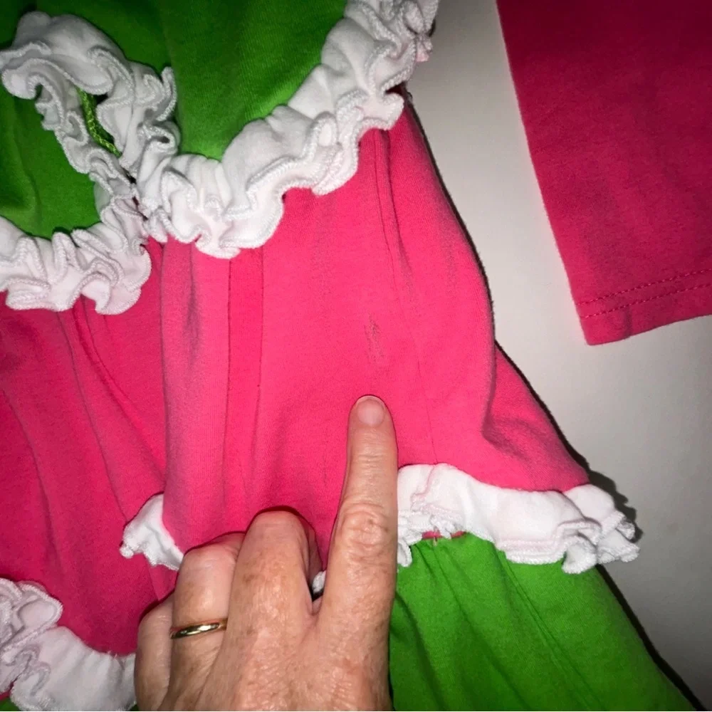 Lilly Wolly‎ Doodle Girls Pink and Green Ruffled Dress Girls 6/7